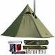 1-2 Person Teepee Tent For Outdoor Camping, Heated Chimney Shelter, Green