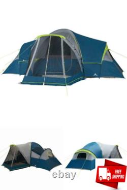 10-Person Family Camping Tent with 3 Rooms and Screen Porch EZ Setup w Mud Mat