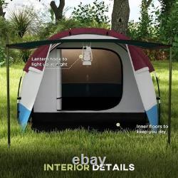 2 Man Outdoor Camping Tunnel Tent with Bedroom and Living Room and Porch, Red