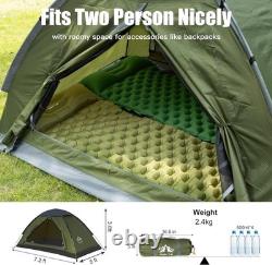 2 Person Camping Tent Waterproof 3000mm Dome 3 Season Fiberglass Pole Army Green