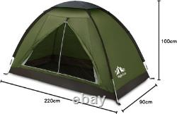2 Person Camping Tent Waterproof 3000mm Dome 3 Season Fiberglass Pole Army Green
