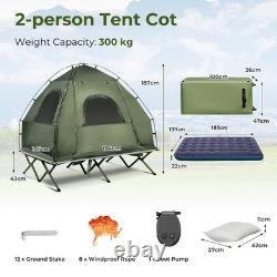 2-Person Folding Camping Tent Elevated With Air Mattress & Sleeping Bags