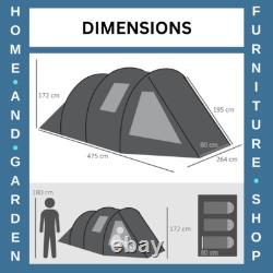 3-4 Man Tunnel Camping Tent with 2 Rooms Windows & Carry Bag for Hiking Fishing