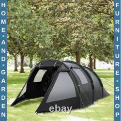 3-4 Man Tunnel Camping Tent with 2 Rooms Windows & Carry Bag for Hiking Fishing