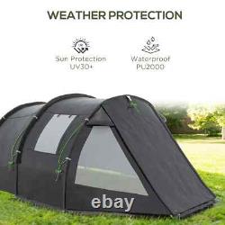 3-4 Man Tunnel Camping Tent with 2 Rooms Windows & Carry Bag for Hiking Fishing