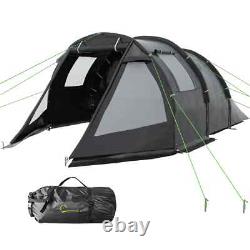 3-4 Man Tunnel Camping Tent with 2 Rooms Windows & Carry Bag for Hiking Fishing