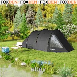 3 4 Man Tunnel Tent Black Air Vents Carry Bag Festival Fibreglass Poles FOXDEN