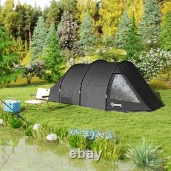 3 4 Man Tunnel Tent Black Air Vents Carry Bag Festival Fibreglass Poles FOXDEN