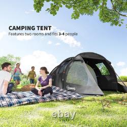 3 4 Man Tunnel Tent Black Air Vents Carry Bag Festival Fibreglass Poles FOXDEN