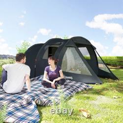 3 4 Man Tunnel Tent Black Air Vents Carry Bag Festival Fibreglass Poles FOXDEN