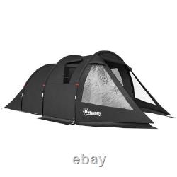 3 4 Man Tunnel Tent Black Air Vents Carry Bag Festival Fibreglass Poles FOXDEN