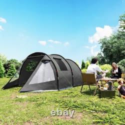 3 4 Man Tunnel Tent Black Air Vents Carry Bag Festival Fibreglass Poles FOXDEN