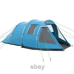 3-4 Person Tunnel Tent 2 Room Bedroom Window Camping Festival Carry Bag Blue