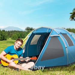 3-4 Person Tunnel Tent 2 Room Bedroom Window Camping Festival Carry Bag Blue