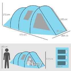 3-4 Person Tunnel Tent 2 Room Bedroom Window Camping Festival Carry Bag Blue