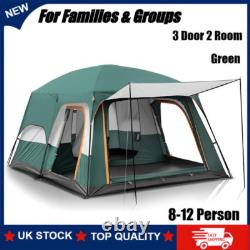 3 Door 2 Room Large Family Cabin Tents 8-12 Person Camping Tent with, Green