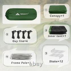 3 Person 4 Season Waterproof Tent 2 Room Dome Aluminium Poles Backpacking Green