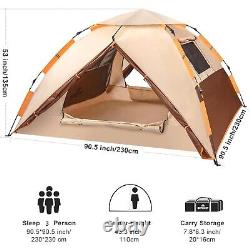 3-Person Pop Up Camping Tent, Waterproof, Windproof, Double Layers, Storage Bag