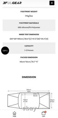3F UL Gear Taihang 2 Ultralight Tent 15D Silnylon (includes double poles)