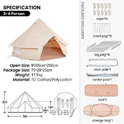 3m Bell Tent 4-5 Person Large Room Family Polycotton Yurt Tent with Groundsheet