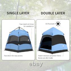 4 6 Man Camping Tent Lift Up Waterproof Ventilation Mesh Windows Blue Air FOXDEN