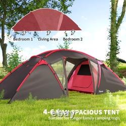 4 6 Man Family Camping Tent with 2 Bedrooms and a Living Room Waterproof Grey