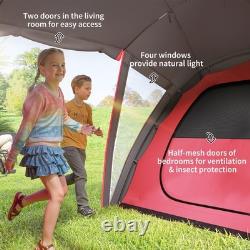 4 6 Man Family Camping Tent with 2 Bedrooms and a Living Room Waterproof Grey