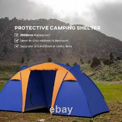 4-6 Man Large Tunnel Tent, 2000mm Waterproof, Portable with Bag with 2 Bedroom