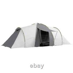 4-6 Man Tunnel Camping Tent with 2 Bedroom Living Area & Porch Hiking Grey/Yellow