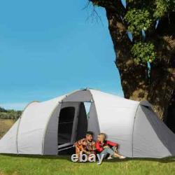 4-6 Man Tunnel Camping Tent with 2 Bedroom Living Area & Porch Hiking Grey/Yellow