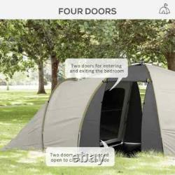 4-6 Man Tunnel Camping Tent with 2 Bedroom Living Area & Porch Hiking Grey/Yellow