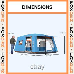 4 6 Man Tunnel Tent 3000mm Waterproof Windows Awning Double Skin Blue Air FOXDEN