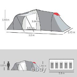 4-6 Man Tunnel Tent, Camping Tent with 2 Bedroom, Living Area and Porch