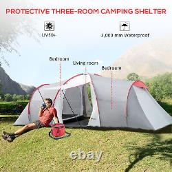 4-6 Man Tunnel Tent, Camping Tent with 2 Bedroom, Living Area and Porch
