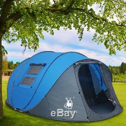 4-6 Person Pop Up Tent Double Layer Family Camping Tent Water Resistant Portable