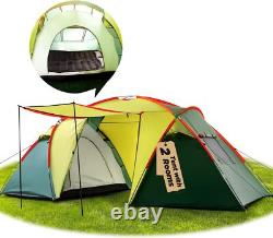 4 Man 2 Room Tent Waterproof, Large Family Camping Tunnel Tent With Awning