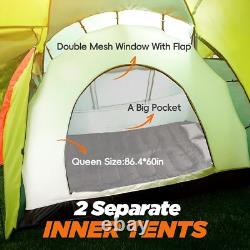 4 Man 2 Room Tent Waterproof, Large Family Camping Tunnel Tent With Awning