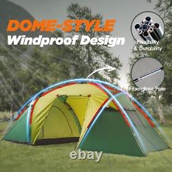 4 Man 2 Room Tent Waterproof, Large Family Camping Tunnel Tent With Awning