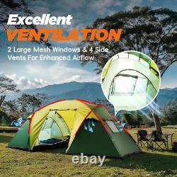 4 Man 2 Room Tent Waterproof, Large Family Camping Tunnel Tent With Awning