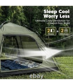 4 Man Camping Tent with 2 Doors, Waterproof Rainfly, Lightweight &Easy Setup