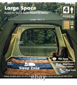 4 Man Camping Tent with 2 Doors, Waterproof Rainfly, Lightweight &Easy Setup