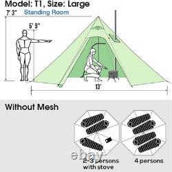 4 Person Lightweight Tipi Hot Tent with Stove Jack, 7'3 Standing Room, Olive