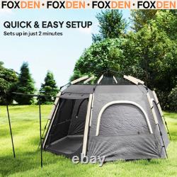4 Person Pop Up Tent Waterproof Lightweight Ventilation Mesh Windows Grey FOXDEN