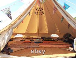 4M Beige Waterpoof Glamping Cotton Canvas Bell Tent Yurt British Tents 6-8person