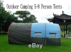 5-8 People Family Tunnel Large Camping tent Waterproof Canvas Fiberglass