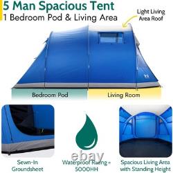 5 Man Tent Festival Family Camping Waterproof 5000mm Dark Bedroom Living Area