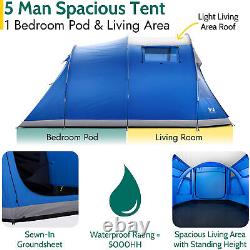 5 Man Tent Festival Family Camping Waterproof 5000mm Dark Bedroom Living Area