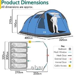 5 Man Tent Festival Family Camping Waterproof 5000mm Dark Bedroom Living Area