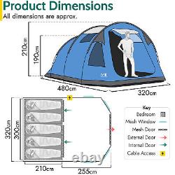 5 Man Tent Festival Family Camping Waterproof 5000mm Dark Bedroom Living Area