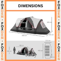 6 8 Man Camping Tent 2000mm Waterproof Air Vents Groundsheet Two Room FOXDEN